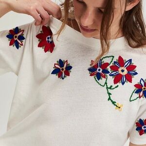 Free People Petal Stitch Tissue Tee Embroidered White XS Bloomcore Fairy Boho